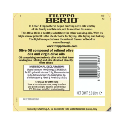 Filippo Berio Mild & Light Olive Oil 5 litres - Image 2