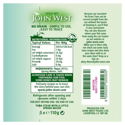 John West No Drain Tuna Steak in Spring Water 5 x 110g - Image 3