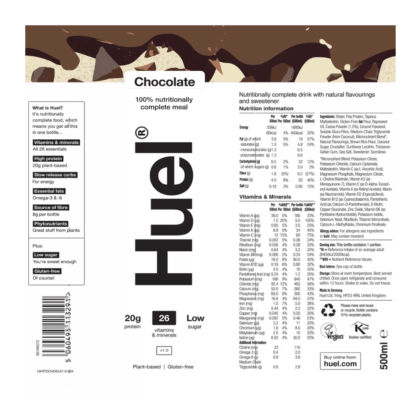 Huel Complete Meal Drink Chocolate Vegan Ingredients 500ml