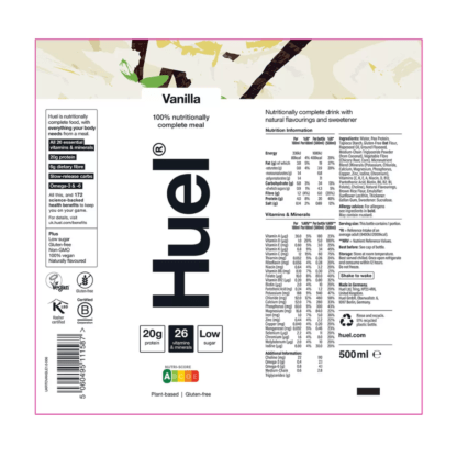 Huel Complete Meal Drink Vanilla Vegan Ingredients 500ml