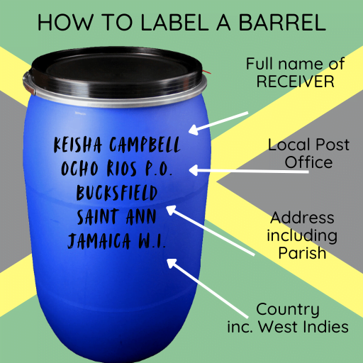 How to label a shipping barrel to the Caribbean